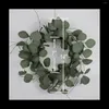 Decorative Flowers Eucalyptus Leaves Wreath Metal Polyester Fabric Paper Round Green 14 Inches For The Front Door