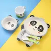 Tazze Piatti Utensili Panda Baby Stoviglie Sicurezza Cartoon Baby Bambù tessile Ciotola Forchetta Tazza Cucchiaio Piatto Piatto per l'alimentazione del bambino Set di stoviglie per bambini 230615