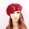 Berets Women Glitter Beanie Cap Stretch Sequins Shining Beret Hat Party Club Dance Cap Chic Black Silver Red Gold Pink Sequin Beret Hat Z0613