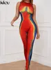 Kobiety Jumpsuits Rompers Kliou 3D Blokowanie kolorów Kolor Scoss Sukus Kobiet Moda estetyczna Y2K O-Neck Rleaseless Slim Ogólny Street Street 2306615