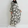 Ethnische Kleidung Frühling Sommer Muslim Robe Reißverschluss Taschenkleid Frauen Hijab Turban Kopftuch Blume Langarm Chiffon Kleider für