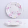 Plates 4pcs 8inch Bone China Ceramic Dinner Set Pink Floral Of 4 Persons Porcelain Charger Plate Dishes