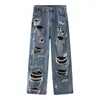 Mäns jeans modedesigner förstörde herr hi street rippade hiphop -denim byxor med hål streetwear stora byxor