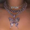 Collares pendientes 2023 Hip Hop Crystal Big Butterfly Gargantilla para mujeres Bling Rhinestone Miami Cuban Link Chain Necklace New Punk Jewelry 230613