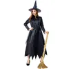 Vestidos casuais JIEZuoFang Conjunto Roupas Femininas Sexy Halloween Vestido Midi Chapéu Cosplay Bruxa Vintage Gótico Role-playing Preto