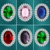 Wedding Rings 2023 Luxury Pink Blue Green Purple Red Oval Engagement Ring For Women Anniversary Gift Jewelry Wholesale R8225