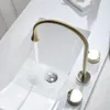 Bathroom Sink Faucets Basin Brass 3 Hole Double Handle Brushed Gold/Black Deck Mounted And Cold Mixer Taps