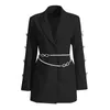 Vestidos casuales HIGH STREET Diseñador Elegante Moda Mujer Perlas Cadena Diamantes Con cuentas Ahueca hacia fuera Vestido de manga larga Blazer