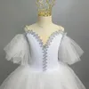 Vestuário de palco branco longo romântico balé tutu menina vestido feminino para meninas bailarina infantil tule adulto