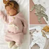 Ensembles de vêtements 0-18 mois bébé né bébé 2 pièces ensemble à manches longues en tricot rayé barboteuse pantalon garçon fille hiver pyjamas vêtements tenue