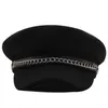 Bérets Automne hiver chaîne noir bérets militaires pour femmes femme plat armée casquette Salior chapeau fille voyage bérets dames peintres casquette Z0616