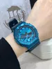 Montre de sport à quartz numérique pour homme Iced Out Watch Fonctionnalités complètes Cadran LED en alliage bleu Fonction complète Heure mondiale Toutes les aiguilles peuvent être actionnées Série Oak