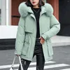 Women's Down Winter Parkas Fashion Faux Fur Hood långärmare jackor med fickor Casual dragkedja puffer kappa utkläder casacos