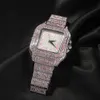 Kvinnors klockor The Bling King Men Women's Watch Square Dail Iced Out Pink Blue Diamond Quartz Luxury Wrist Watch Roman Clock Relogio Masculino 230615