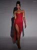 Casual Jurken Sexy Vrouw Formele Jurk 2023 Elegante Spaghetti Band Ruglooze Hoge Taille Split Bodycon Glanzende Lange Feestavond Handschoenen