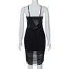 Повседневные платья Сексуальные черные пл-кожаные сетчатые пэтчет Midi Night Club для женщин 2023 Летняя мода прозрачная платье для вечеринки для боди.