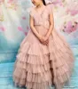 Mädchenkleider Wunderschönes mehrstufiges Baby-Geburtstagskleid aus Tüll mit V-Ausschnitt, kleine Prinzessin, Blumen-Abschlussball-Festzug-Kleid