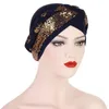 Abbigliamento etnico Arab Wrap Head Sciarpa musulmana Hijab Turbanti Cofano Foulard Paillettes Cappello a treccia per donna Casual Beanie Headwrap Hair