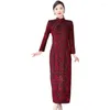 Vestidos casuais de inverno Qipao Cheongsam Velo Étnico Vintage Feminino Vestido de Banquete de Alta Qualidade Plus Veludo Grosso Roupas Femininas Elegantes M1505