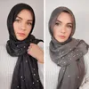 Etnische Kleding Moslim Chiffon Hijab Sjaal Vrouwen Lange Hoofd Wrap Voor Hijaabs Sjaals Dames Sluier Porselein Sieraden Parels