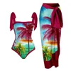 Women's Swimwear Women Vintage Colorblock Abstract Floral Print 1 Piece Cover UP Two High Waist Bikini Bottoms
