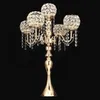 no candle)5 Arms Gold Candle Stick Holders Crystal Candelabra Gold Center Pieces For Wedding Home Decor 0987