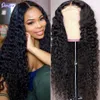 Onda profunda frente do laço perucas de cabelo humano para as mulheres 13x4 peruca frontal do laço indiano kinky encaracolado fechamento do laço peruca 4x4 peruca do laço