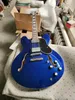 Metallic Blue ES335 Jazz Guitar Semi Hollow Body Dark Blue Finish Electric-Jazz Guitare