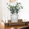 Fleurs décoratives 6 pièces 23.5 "tiges de coton 4 têtes avec des feuilles d'eucalyptus pour la décoration florale de Style ferme à la maison