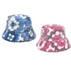 Berets Fluffy Flower Bucket Hat Casual Basin Coldproof Winter For Halloween Xmas L5YB