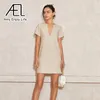 Robes Décontractées De Base AEL D'été Minirobe Femmes Chemise Robe De Mode Vêtements Décontractés Col En V À Manches Courtes Robe D'été Blanc Simple Style 230615