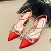 Sandals Sexy Party Wedding Shoes For Women 2023 Rhinetons Bow-Knot Silk Stain 7cm High Heelsed 43 9 Pointy Toe Narrow Feet Pumps