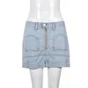 Faldas Vintage bolsillo Slim Fit lavado Jean Sjirts 2023 verano Punk Grunge Y2K ropa mujer alta cintura recta Denim Mini falda