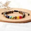 Tiger Eye Beaded Bracelet Verstelbare 8mm Strengen voor Yoga Healing Balance Mens en Womens 7 Chakra Sieraden