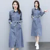 Robes décontractées Denim Dress Femmes Long Paragraphe 2023 Printemps Et Automne Mode Chemise Pour Vestidos Feminino