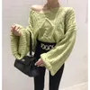 Koszule damskie EWSFV 2023 AUTUMN DOBRES KOBIETY SIDY 5-Colors Kolejka Pullower Knitover Korean Style Lose Bell Sleeve V-dółka strzępiona