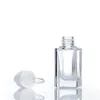 Clear Square Glass Dropper Bottle Essential Oil Perfume Bottle 15ml with White/Black/Gold/Silver Cap Fiqxp