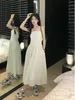 Women's solid color tube top off shoulder sleeveless pleated a-line high waist long dress SM