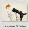 Ręcznie robione nowoczesne abstrakcyjne płótno sztuka kobieta w czarnych pończochach Egon Schiele malarstwo figurka Wysoka jakość