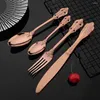 Dinnerware Sets 16/24Pcs Black Set Stainless Steel Cutlery Vintage Knife Fork Coffee Spoon Flatware Western Kitchen Tableware