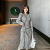 カジュアルドレス韓国スタイルのファッションストリートウェア長袖シースミディレトロレトロラックプリントヒョウ女性2023秋の冬の服