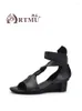 Sandali Artmu Tacco spesso originale per donna Punta aperta Zeppe di lusso Scarpe alte in vera pelle Scarpe eleganti da donna