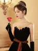 Party Dresses Evening Dress Strapless Black Velvet Burgundy Floral Jersey With Belt Bow A-line Floor Length Celebrity Prom Gowns