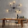 Lustres Plafonnier Industriel Semi Encastré Edison Luminaires Lustre Moderne En Métal Noir Éclairage Intérieur 6 Lumières Barre Rustique