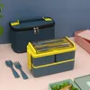 Scatole bento Contenitore per il pranzo portatile a doppio strato per bambini con forchetta e cucchiaio Set di stoviglie per microonde Contenitore per alimenti 230616