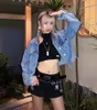 Kjol harajuku låg midja mini kjol punk gotisk skalle midjeband flicka svart vit denim kawaii culotte plus storlek 230616