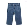 Mäns jeans 2023 Summer Men's Stretch Denim Shorts Fashion Casual Light Blue rakt Kort manlig märke Bomull Calf-Length Pants