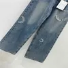 23SS FW Women's Designer jeans byxor med bokstäver pärlor pärlor flickor bomull high end milan banan varumärke vintage cowboy casual outwear denim lång rak byxor