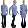Camisa bordada de manga larga para mujer, blusa cárdigan con botones coloridos empalme de hilo de Color a la moda informal, Tops