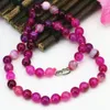 Chaînes Naturel Agat Pierre Rose Bande Rouge Cornaline Onyx 8mm Perles Rondes Collier Pour Femmes Chaîne Ras Du Cou Bijoux 18 pouces B3198